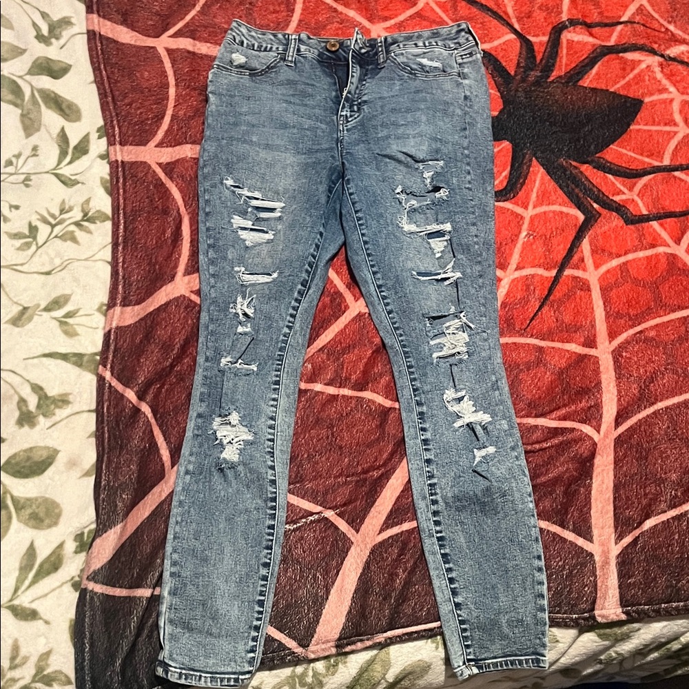 SO Women's Distressed Light Blue Skinny Jeans